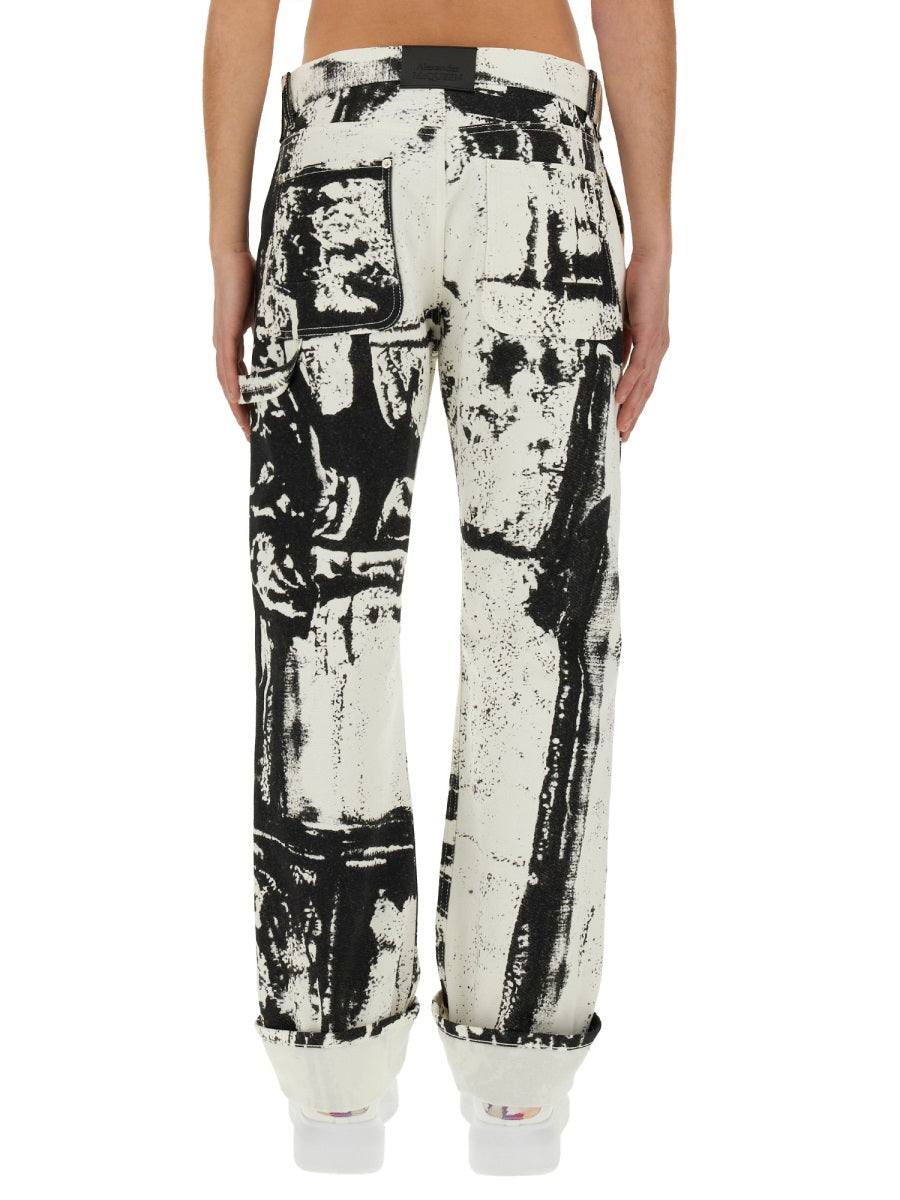 Alexander Mcqueen Men Workwear Jeans With Fold Print