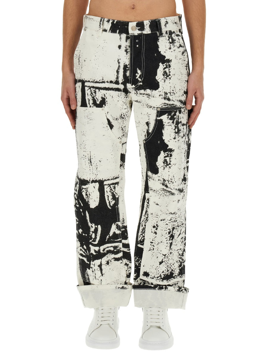 Alexander Mcqueen Men Workwear Jeans With Fold Print