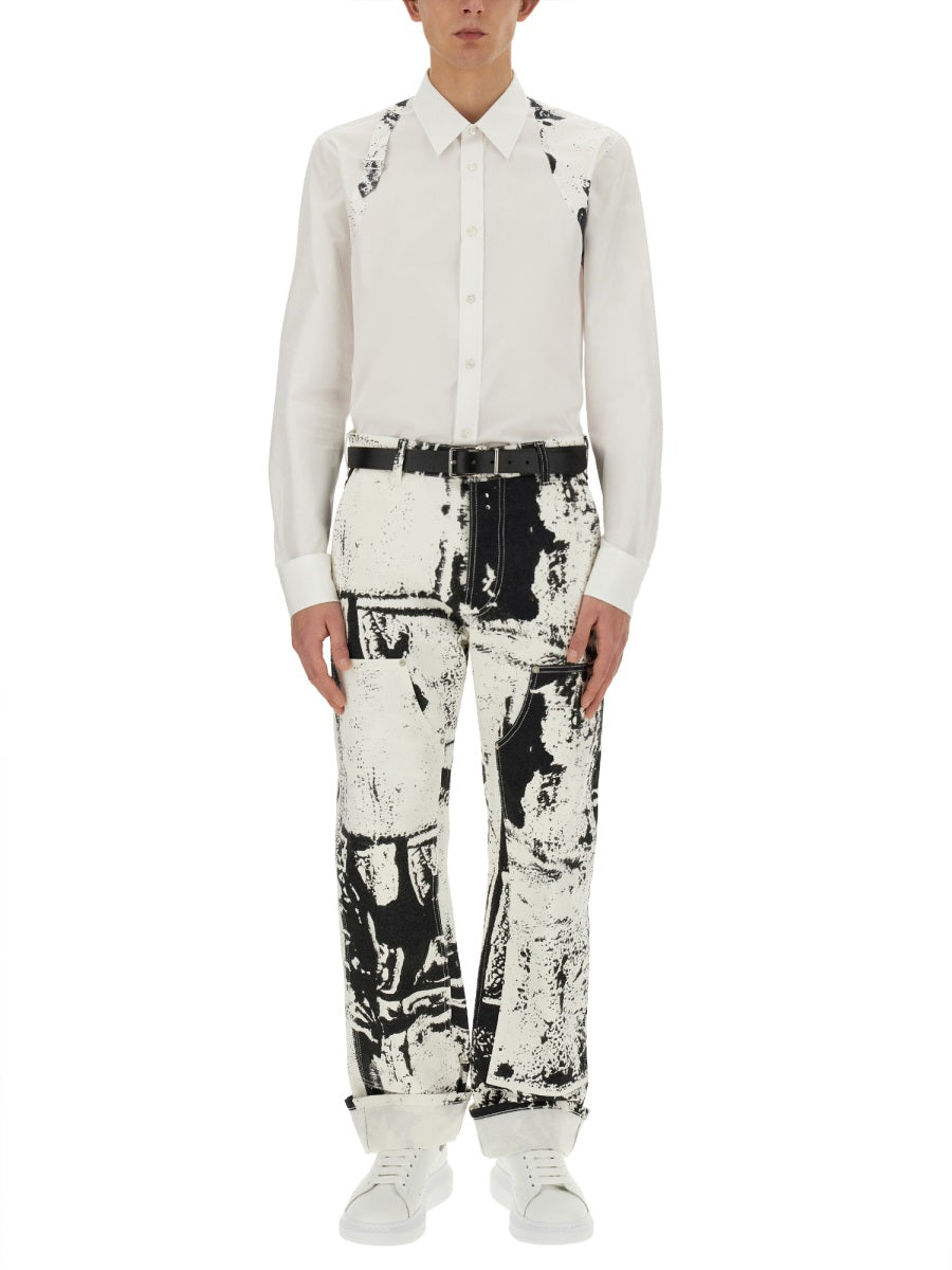 Alexander Mcqueen Men Workwear Jeans With Fold Print