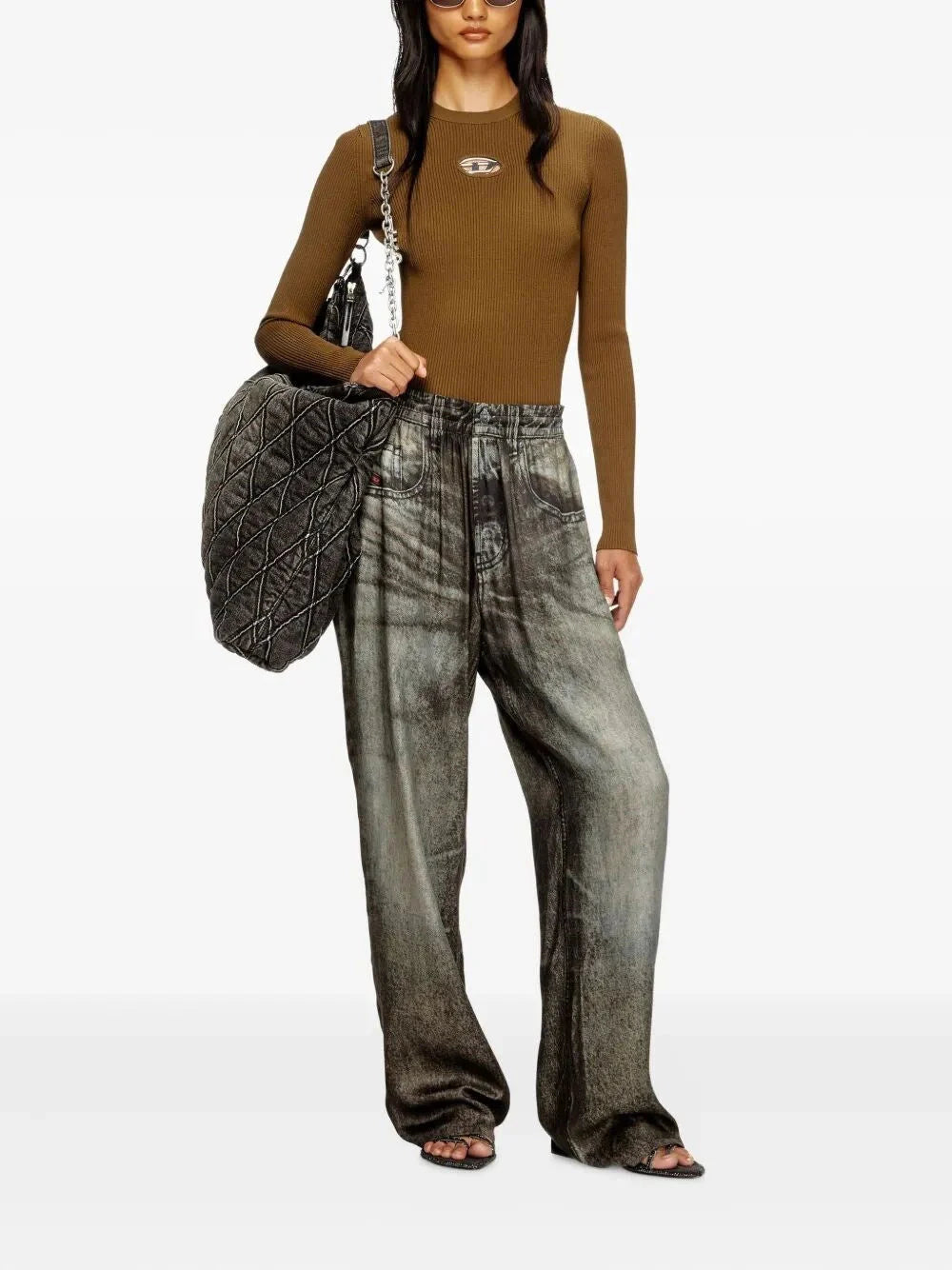 Diesel Women `M-Valari` Rib-Knit Viscose-Blend Top With `Oval D`