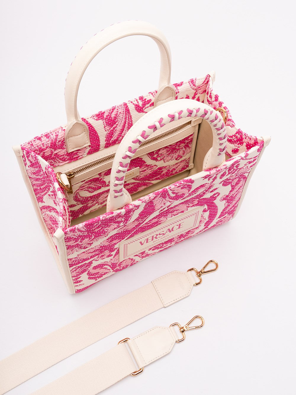 Versace Women Small Tote Rafia `Barocco` And Calf Leather