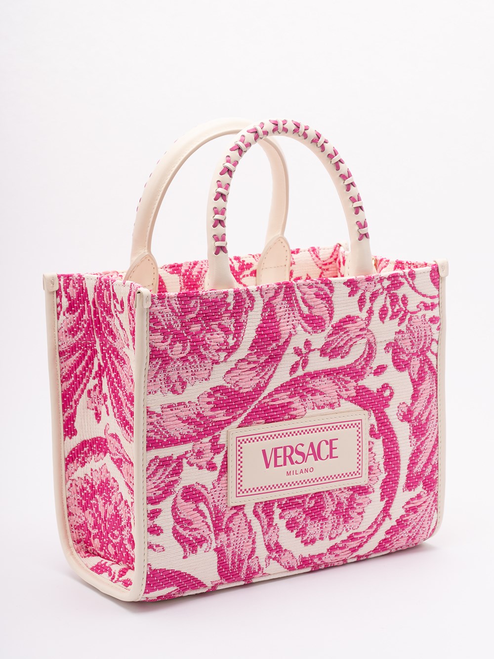 Versace Women Small Tote Rafia `Barocco` And Calf Leather