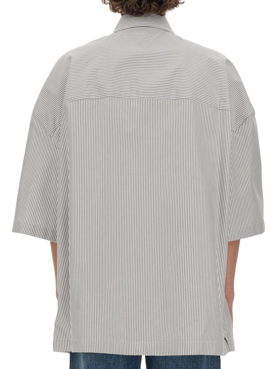 Bottega Veneta Men Striped Overshirt With "Bv" Embroidery