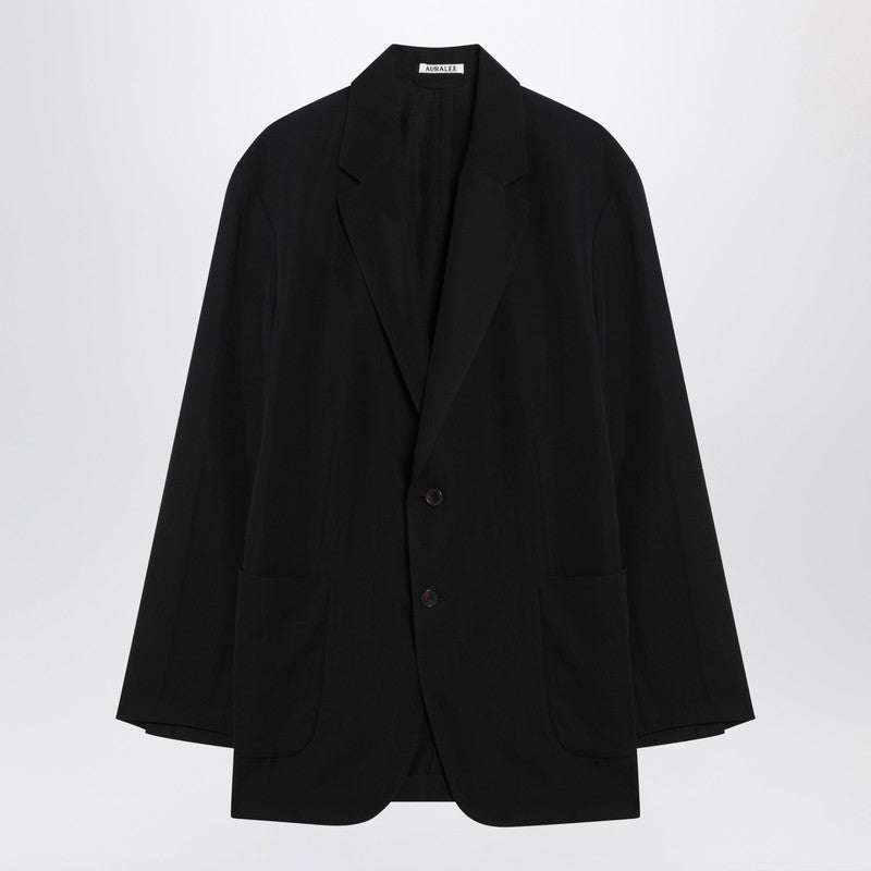 Auralee Single-Breasted Black Jacket In Cotton And Wool Men