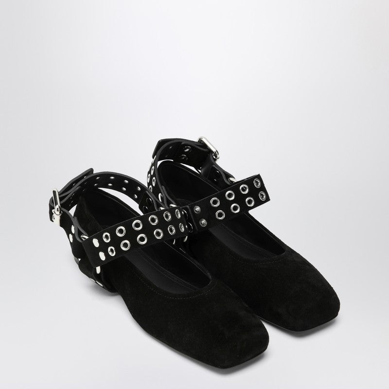 Alaia Black Suede Flat Ballerina Biker Women