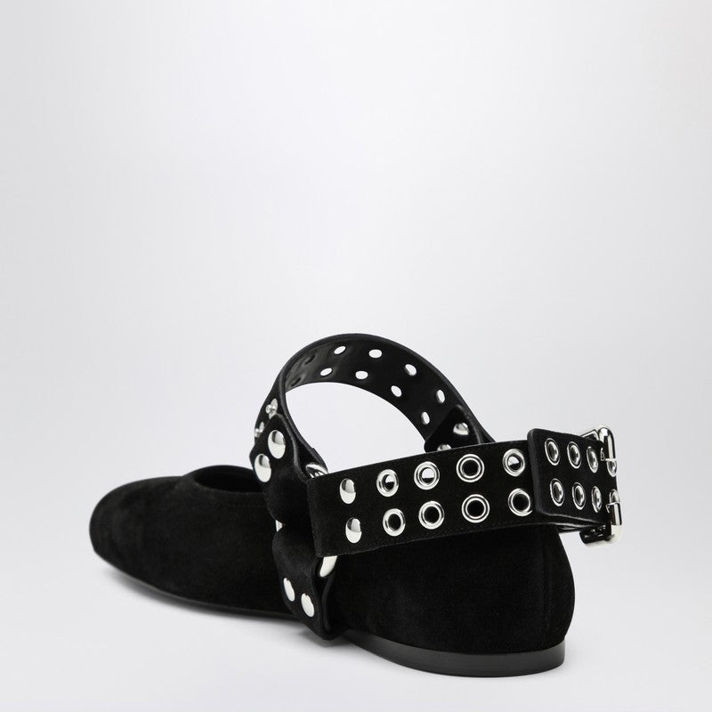 Alaia Black Suede Flat Ballerina Biker Women