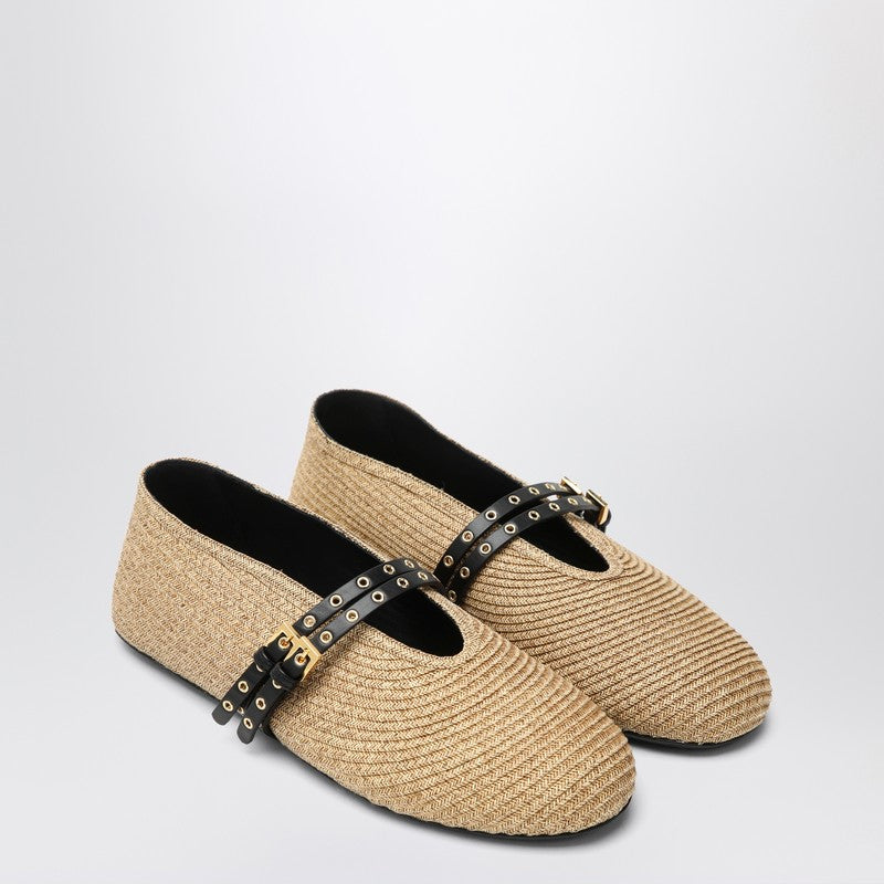 Alaia Flat Ballerinas Natural Colour In Paper Straw Women