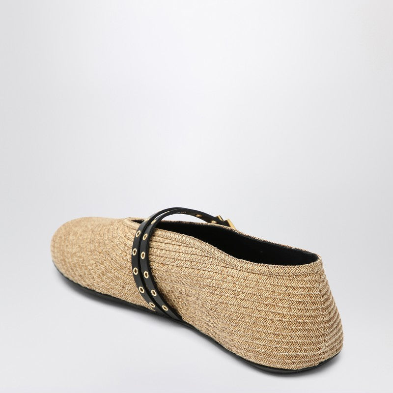 Alaia Flat Ballerinas Natural Colour In Paper Straw Women