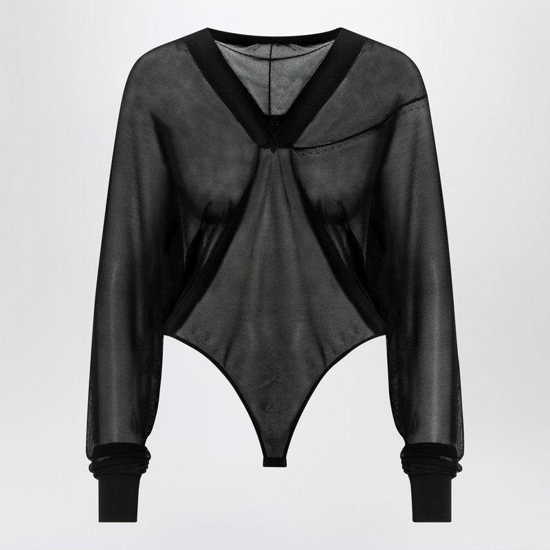 Alaia Hooded Black Bodysuit In Fine Knit Women