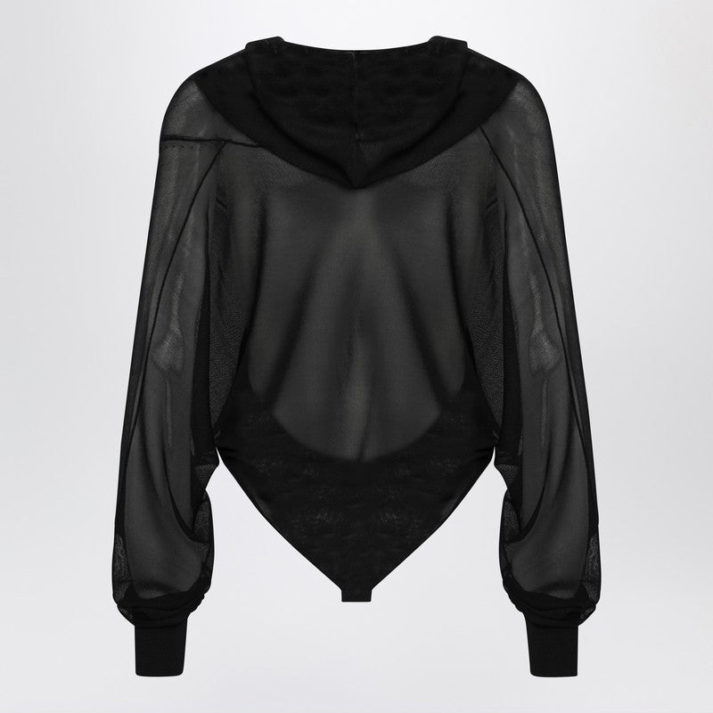 Alaia Hooded Black Bodysuit In Fine Knit Women