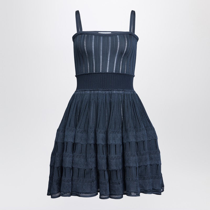 Alaia Dark Blue Shiny Crinoline Knit Dress Women