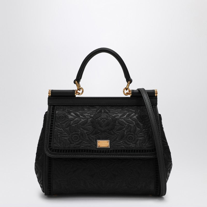 Dolce&Gabbana Black Embroidered Handbag Sicily Medium Women