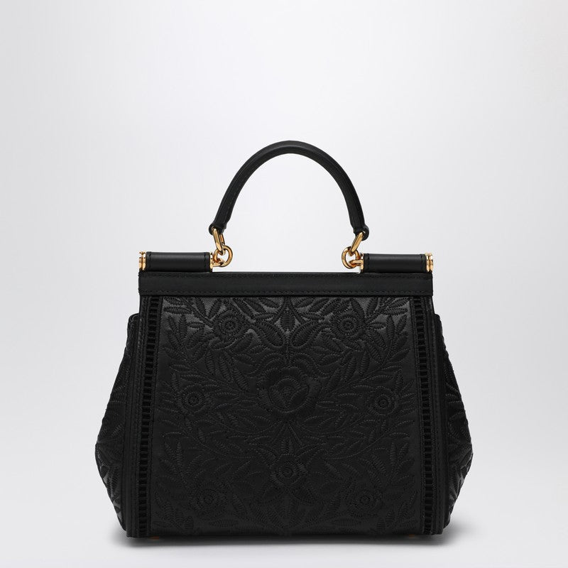 Dolce&Gabbana Black Embroidered Handbag Sicily Medium Women