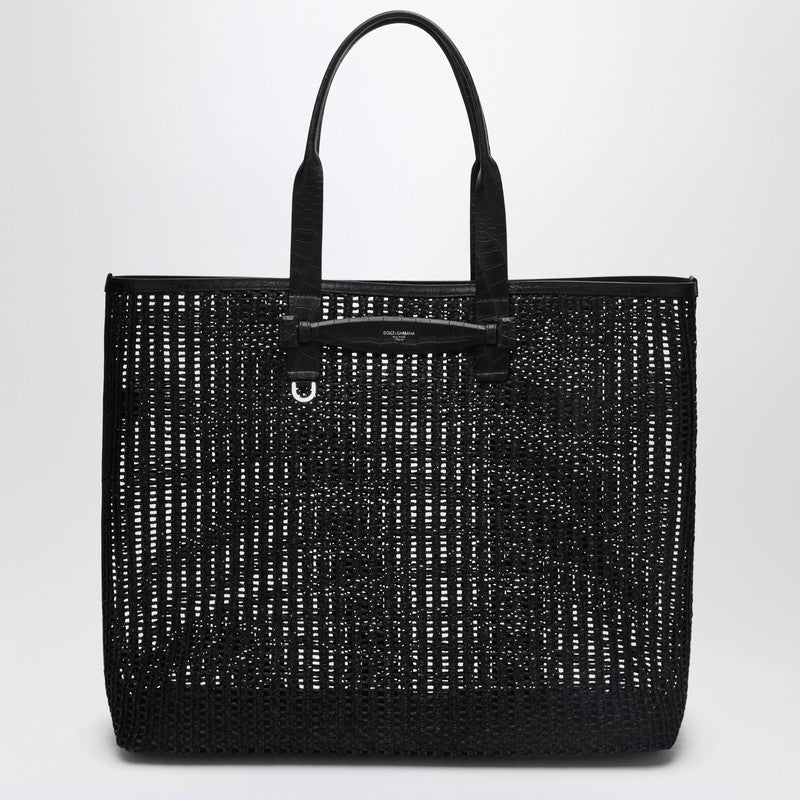Dolce&Gabbana Adamo Shopping Bag In Black Woven Mesh Men