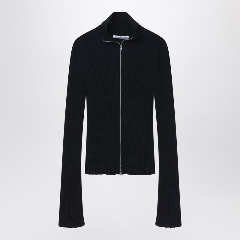 Acne Studios Black Ribbed Zip Cardigan Women
