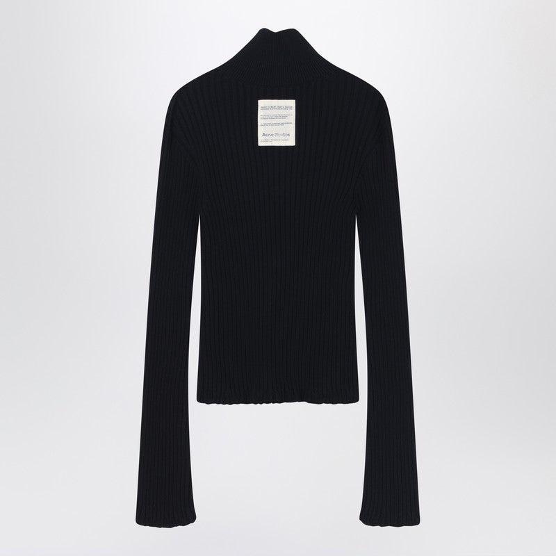 Acne Studios Black Ribbed Zip Cardigan Women