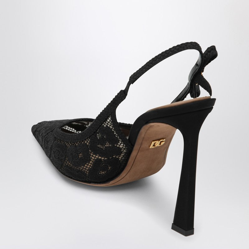 Dolce&Gabbana Black Lace Slingback With Rhinestones Women