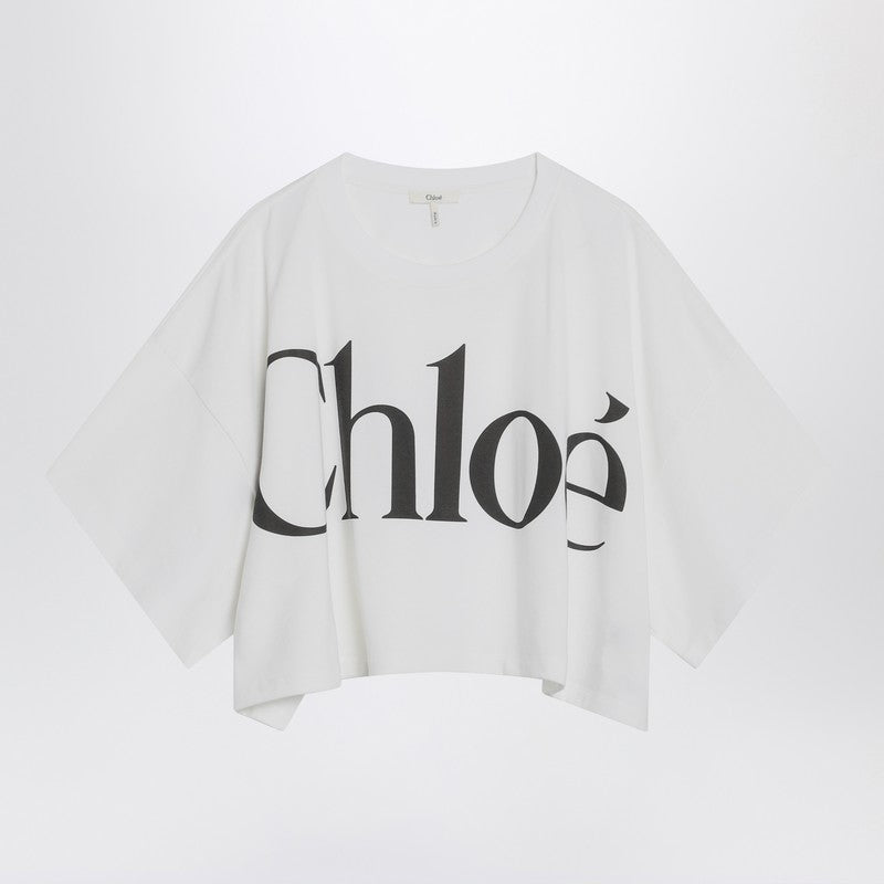Chloe White Boxy T-Shirt With Logo Print Women