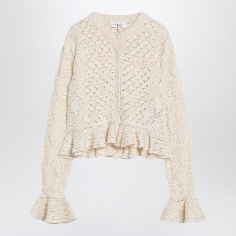 Chloe Latte-Colored Crochet Cardigan In Cotton Blend Women