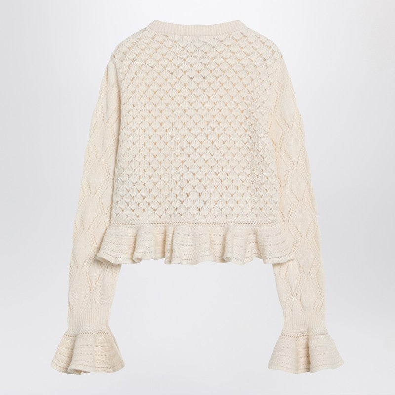 Chloe Latte-Colored Crochet Cardigan In Cotton Blend Women