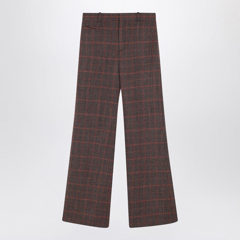 Chloe Brown Flared Checkered Wool Trousers Women