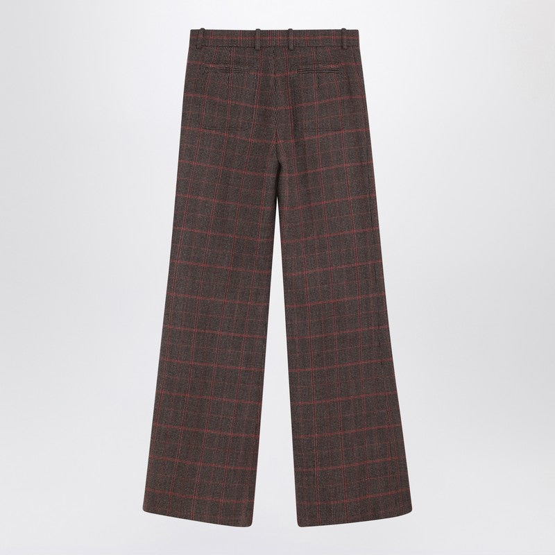 Chloe Brown Flared Checkered Wool Trousers Women