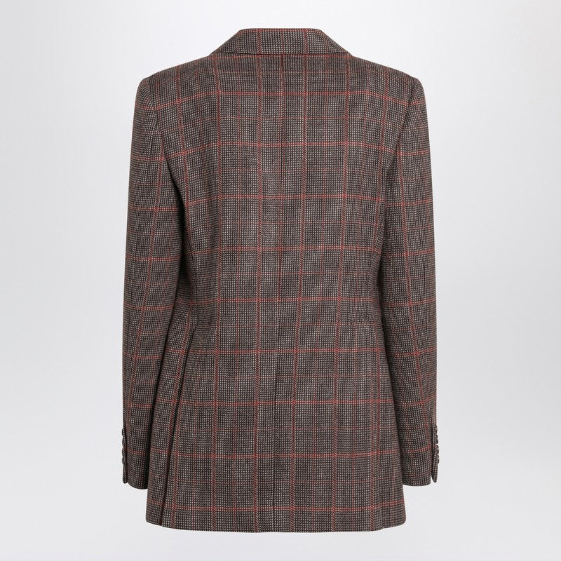 Chloe Single-Breasted Checked Brown Wool Jacket Women