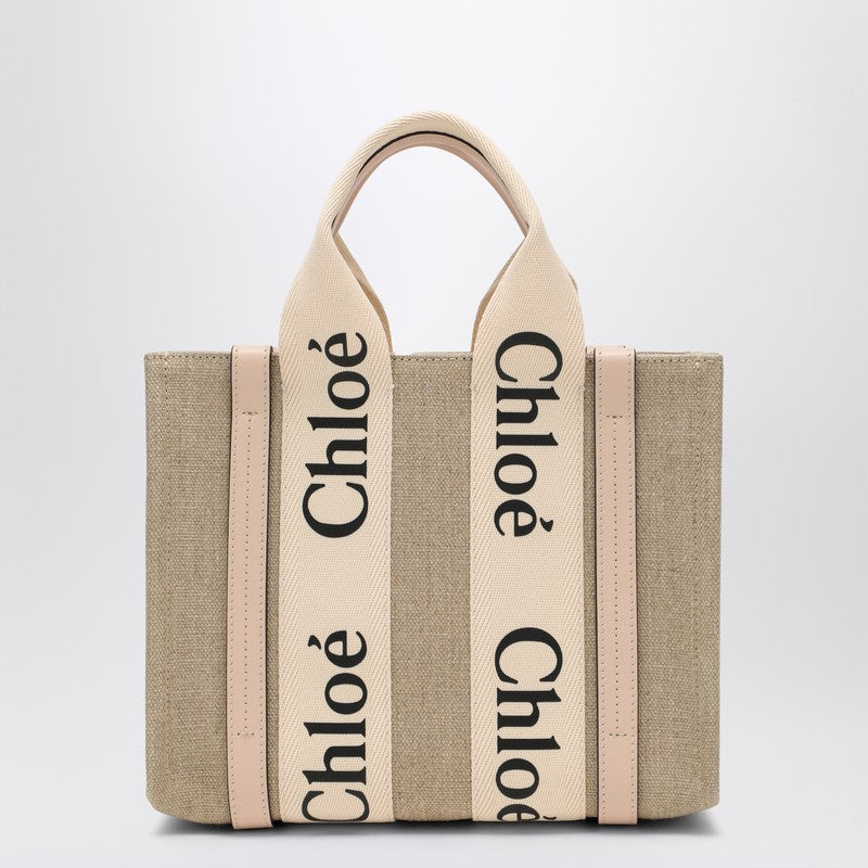 Chloe Woody Little Bag In Beige Canvas Women