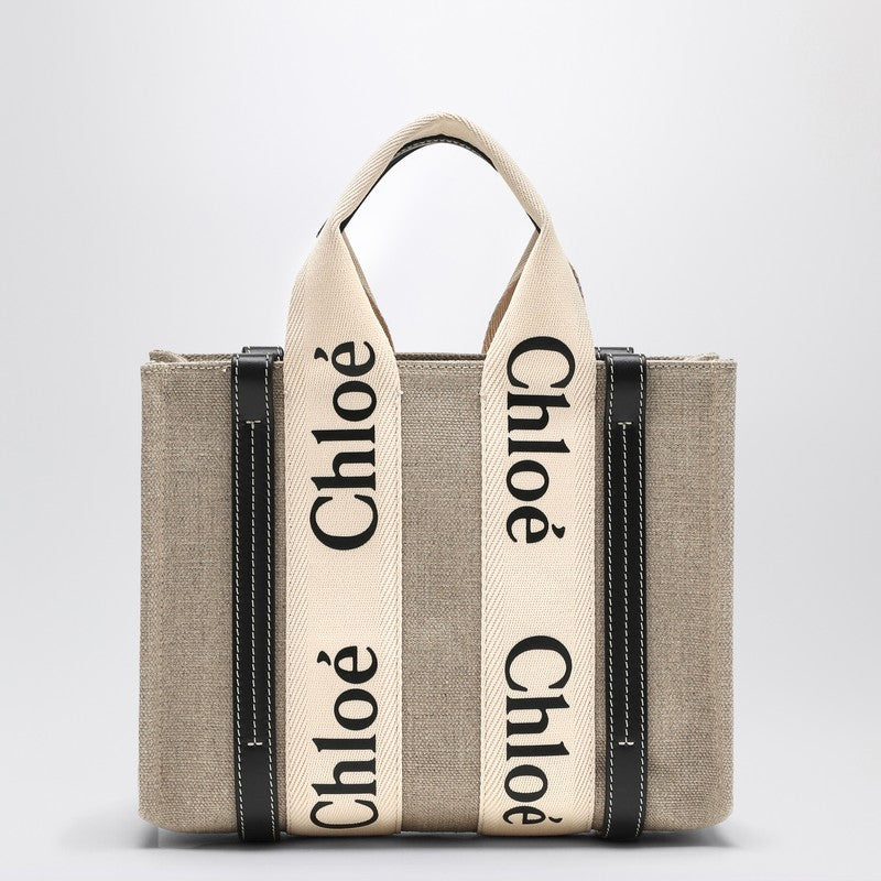 Chloe Woody Little Bag In Beige Canvas Women