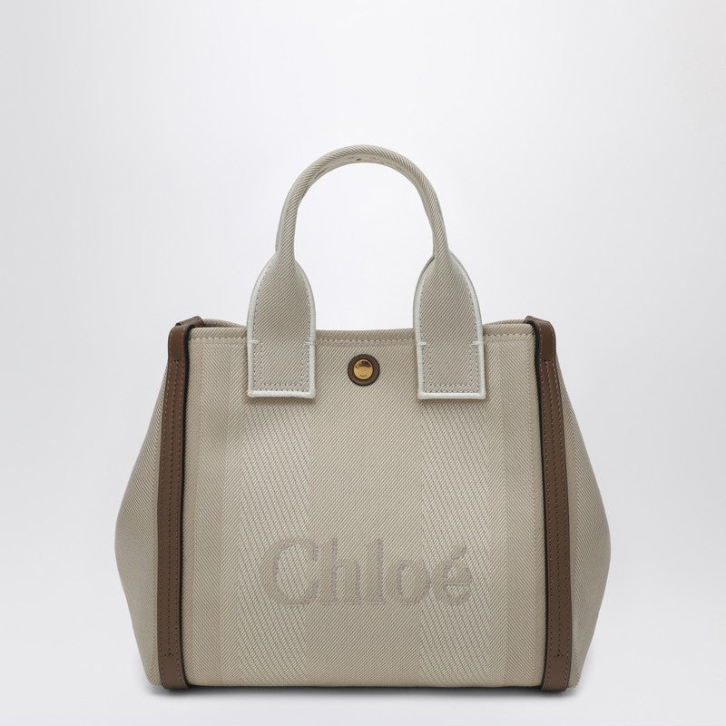 Chloe Carry Small Tote Bag In Beige Striped Canvas Women