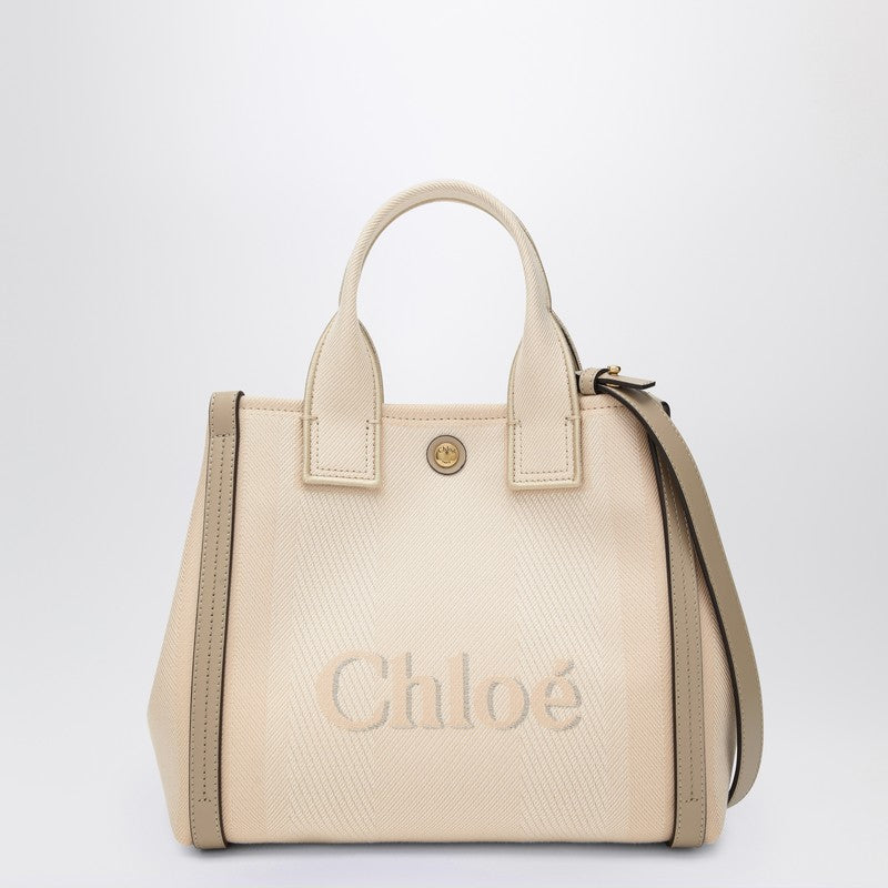 Chloe Carry Small Tote Bag In Blushy Beige Canvas Women