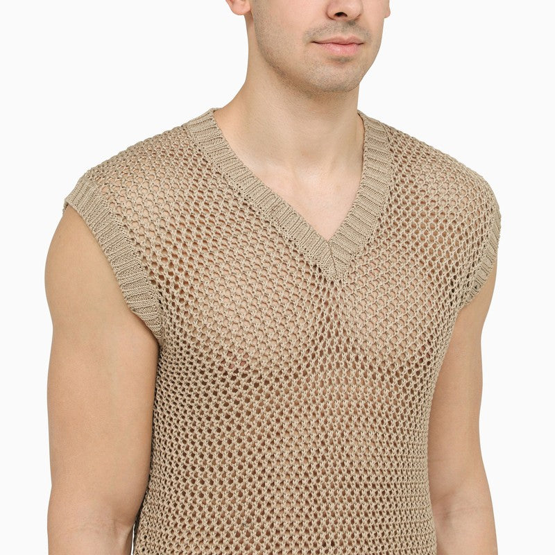 Tagliatore Perforated Dove Grey Cotton Waistcoat Men