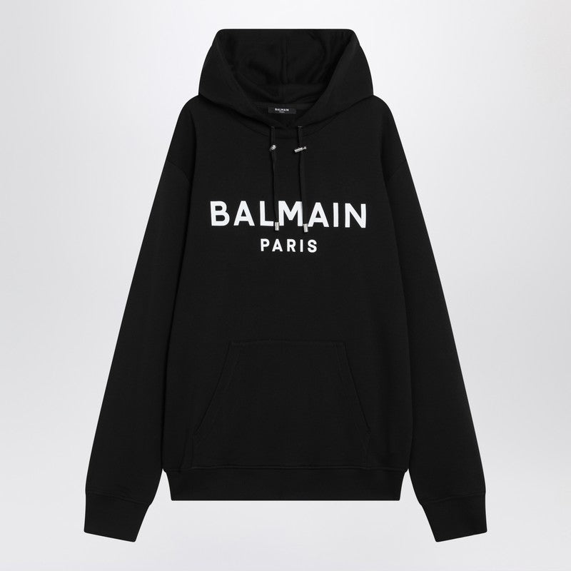 Balmain Black Cotton Hoodie With Logo Men