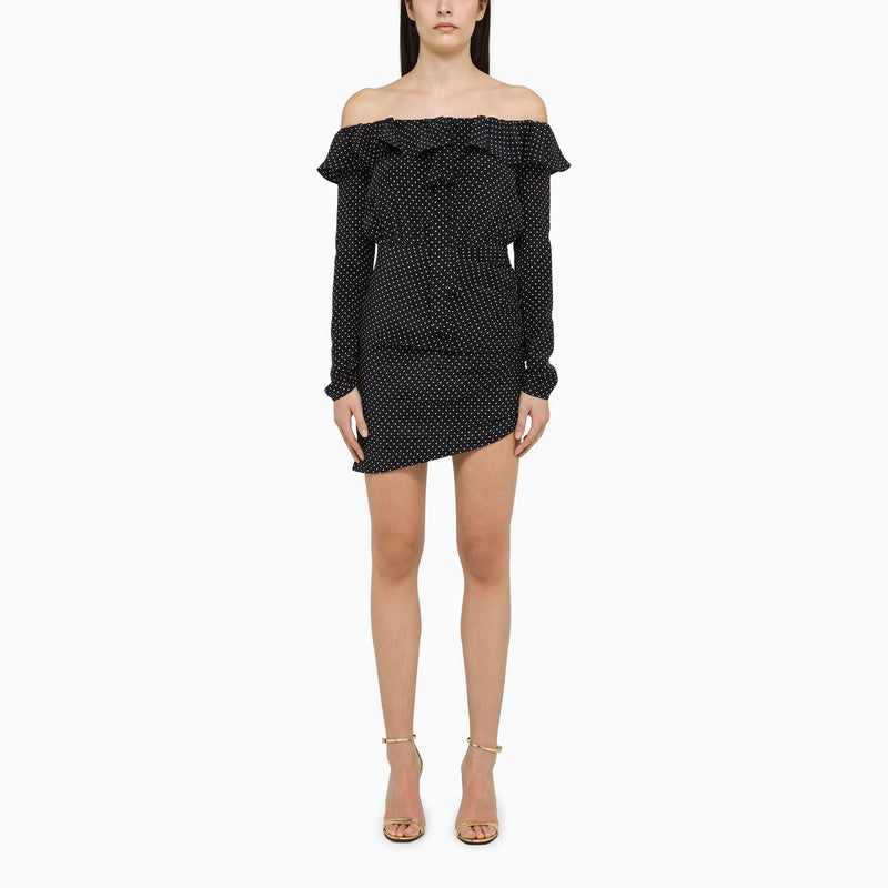 Alessandra Rich Blue Silk Minidress With White Polka Dots Women