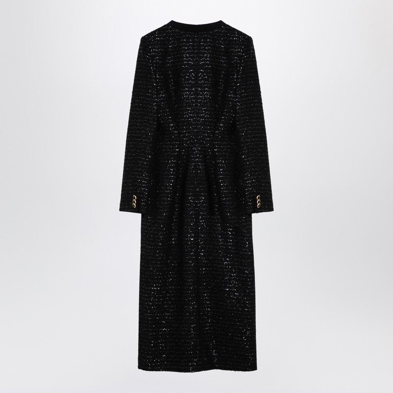 Alessandra Rich Black Sequin Tweed Midi Dress With Buttons Women
