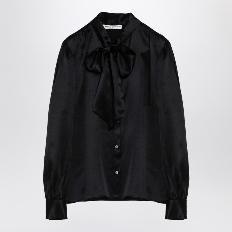 Alessandra Rich Black Silk Shirt With Bow Women