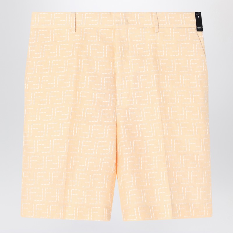 Fendi Ff Jacquard Light Yellow Linen Bermuda Shorts Men
