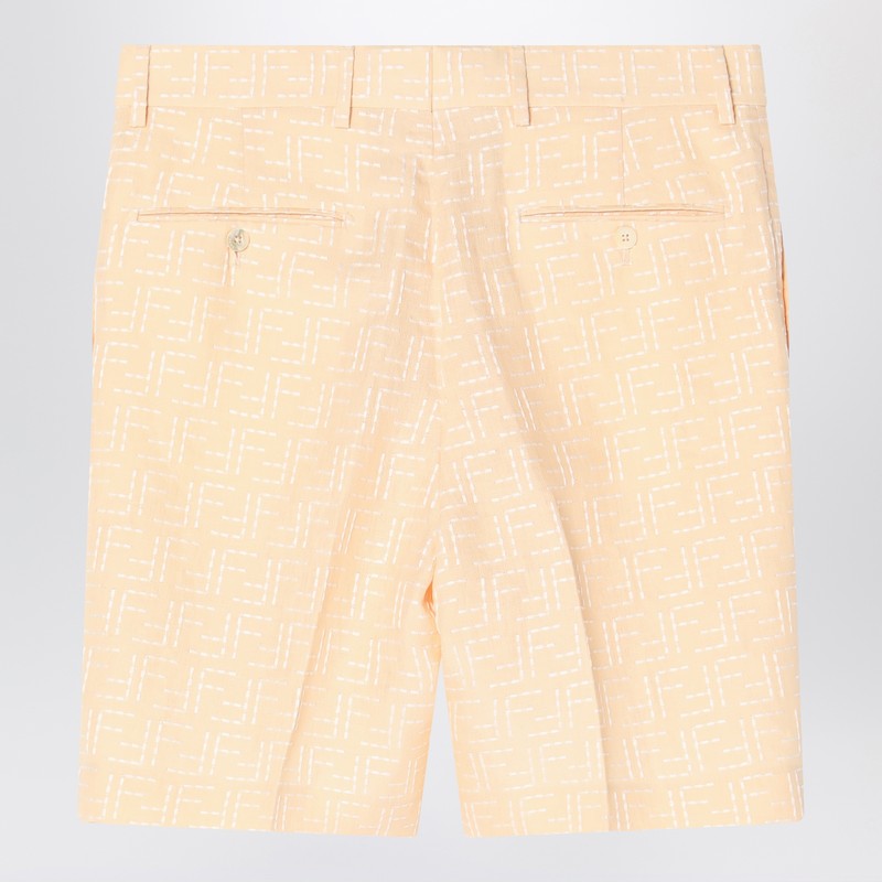 Fendi Ff Jacquard Light Yellow Linen Bermuda Shorts Men