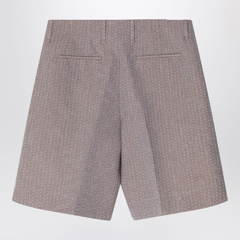 Fendi Beige Jacquard Bermuda Shorts With Topstitching Men
