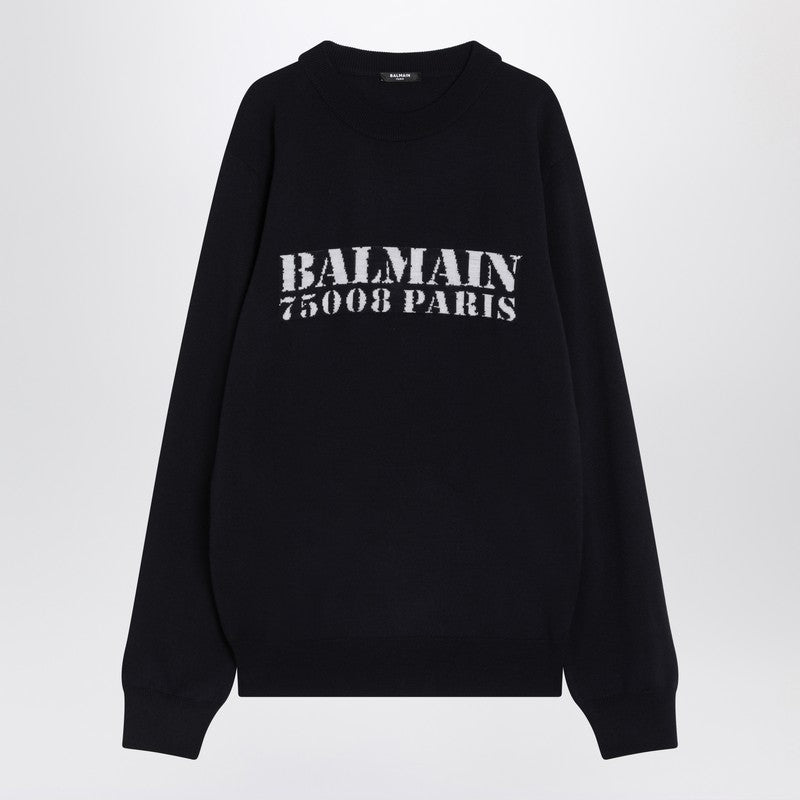 Balmain Blue Wool Sweater With Logo Men