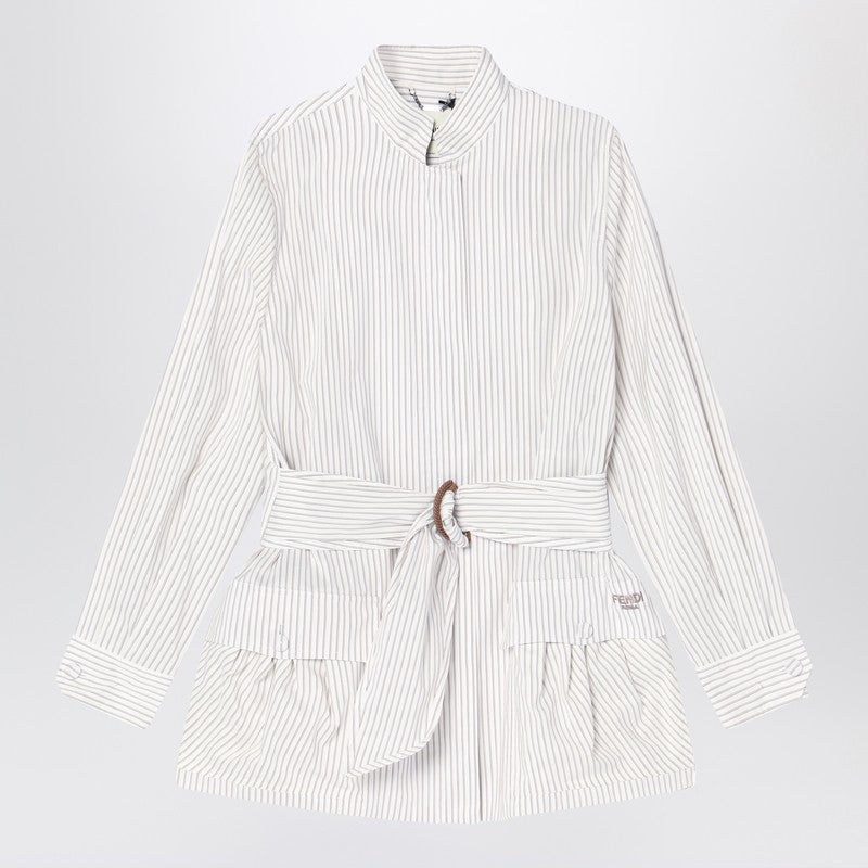 Fendi White Striped Cotton And Silk Blouson Women