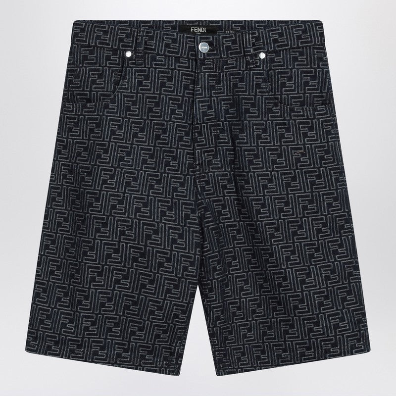 Fendi Jacquard Ff Blue Denim Shorts Men