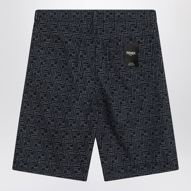 Fendi Jacquard Ff Blue Denim Shorts Men