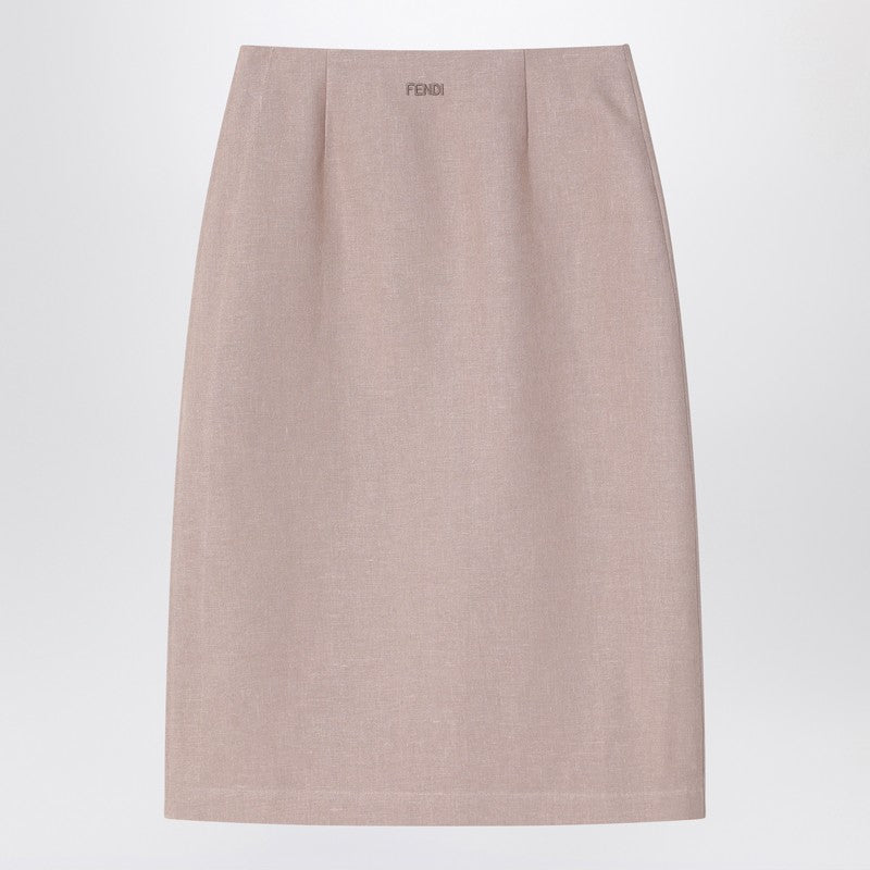 Fendi Linen Beige Longuette Skirt Women