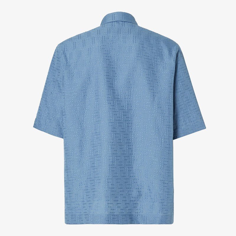 Fendi Light Blue Ff Jacquard Linen Shirt Men