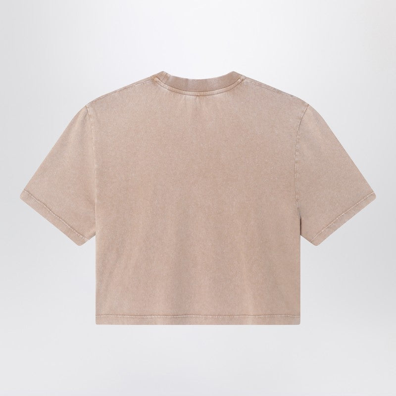 Fendi Beige Washed-Out Cropped T-Shirt With Logo Women