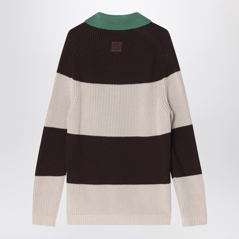 Fendi Knitted Cotton Polo Shirt With Brown And Beige Stripes Men