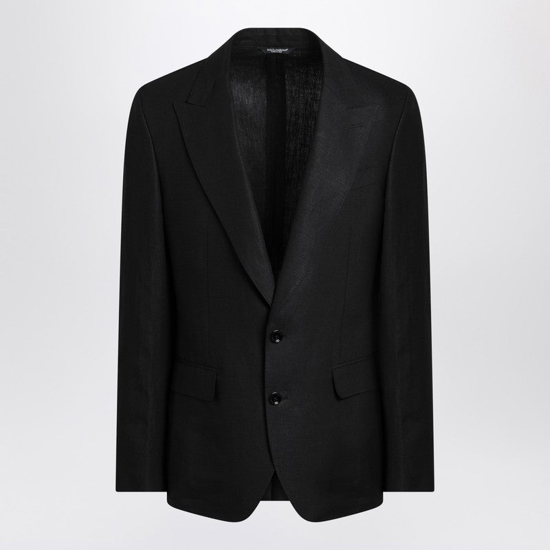 Dolce&Gabbana Black Single-Breasted Linen Jacket Men