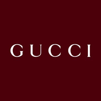 Gucci logo on a red background
