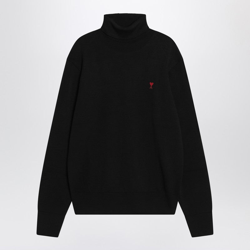 Ami Paris Black Turtleneck Sweater Ami De Coeur Men